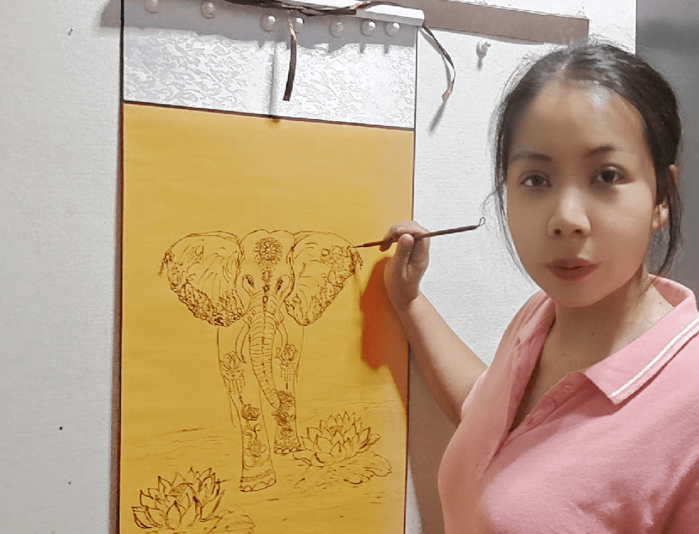 原创歌手梁柳凤跨界艺术，推出《吉祥如意大象》国画作品
